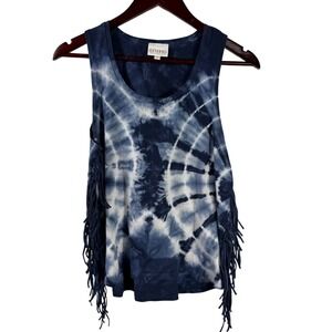 Shyanne Tie-Dye Fringe Tank Top Blue & White‎ Western Boho 100% Cotton Size M